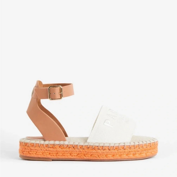 H&M Paris theme orange and white espadrille sandals 38 - Picture 4 of 11